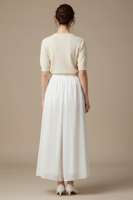 Pantalon Chinois Blanc Fluide Chiffon Élégant Ample - Polyester - vue 2