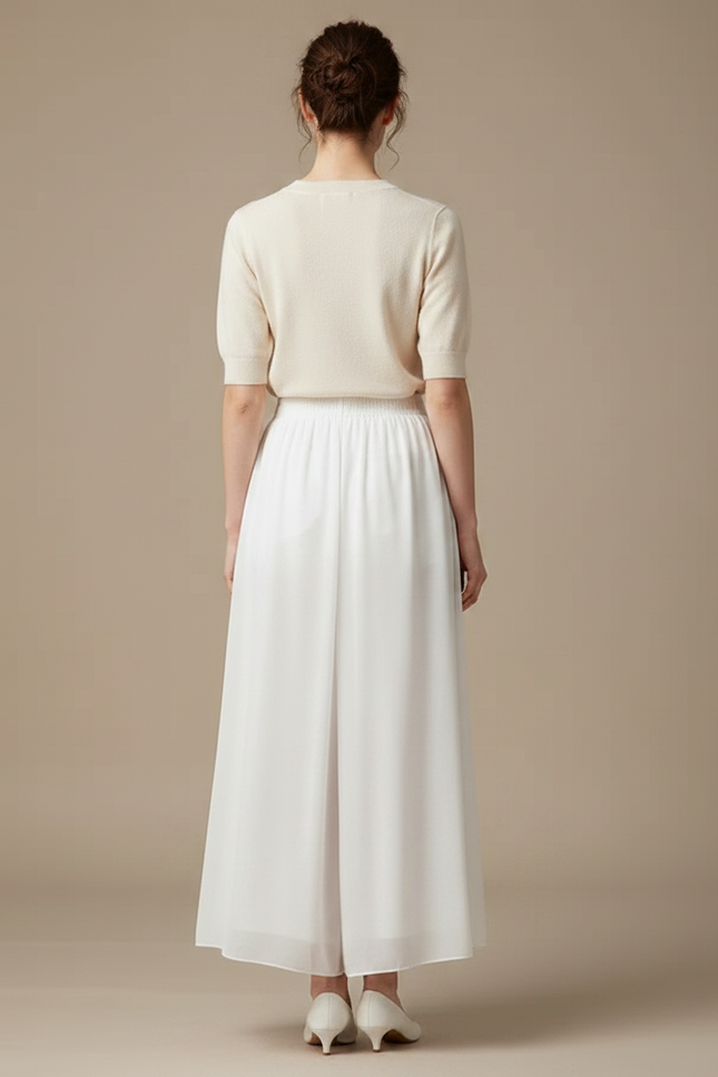Pantalon Chinois Blanc Fluide Chiffon Élégant Ample - Polyester - vue 2