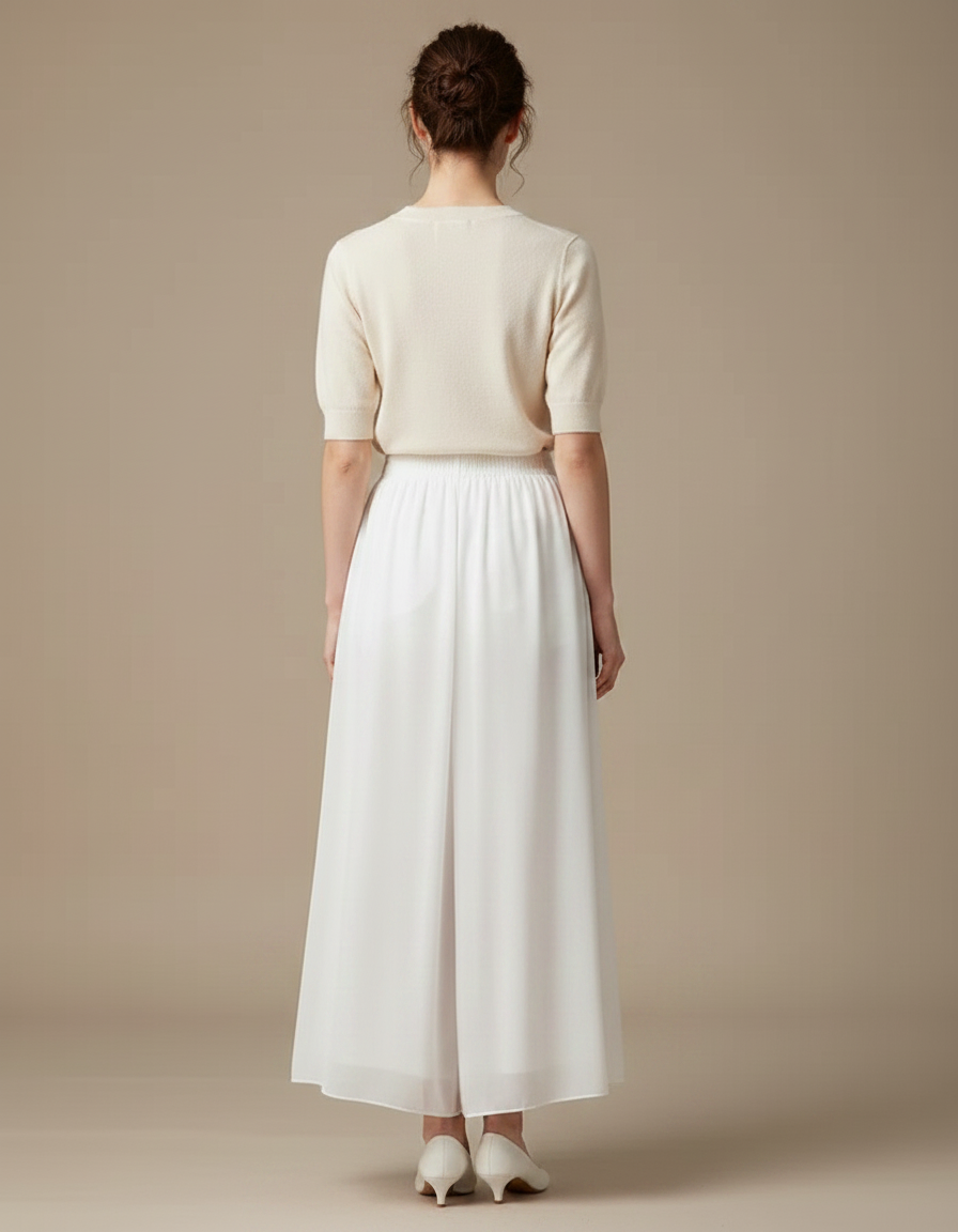 Pantalon Chinois Blanc Fluide Chiffon Élégant Ample - Polyester - vue 2