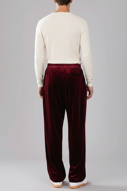 Pantalon Chinois Velours Bordeaux Ample Élastiqué Homme - vue 2