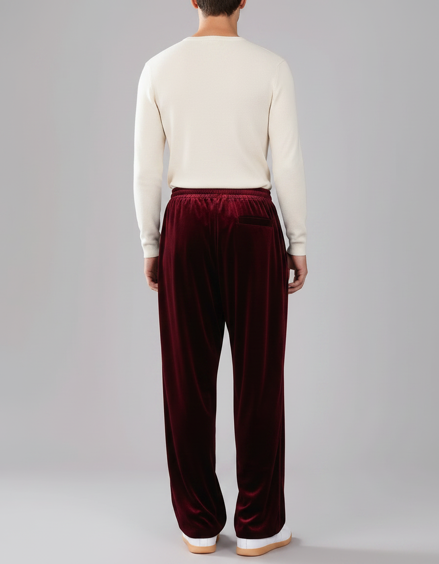 Pantalon Chinois Velours Bordeaux Ample Élastiqué Homme - vue 2