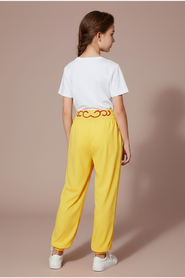 Pantalon Chinois Jaune Ample Brodé Dragon Enfant - Polyester - vue 2