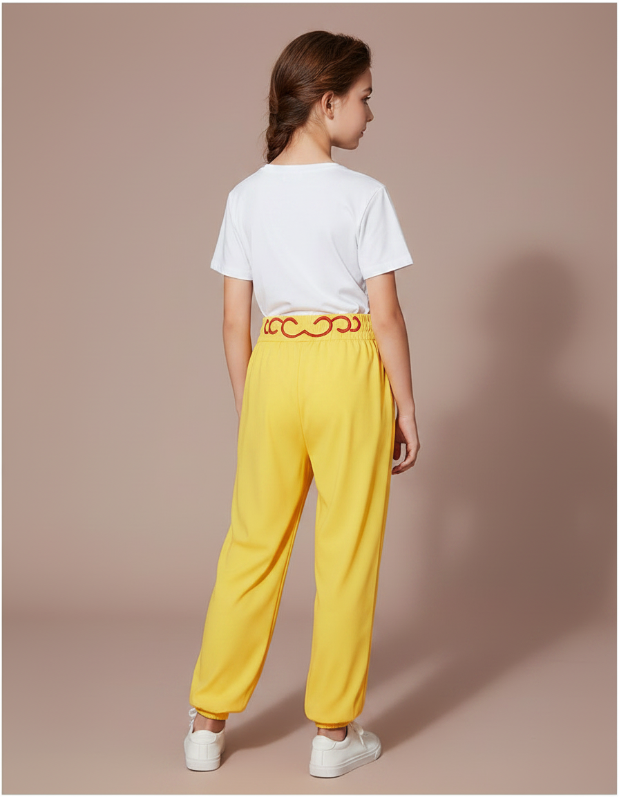 Pantalon Chinois Jaune Ample Brodé Dragon Enfant - Polyester - vue 2