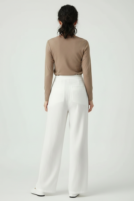 Pantalon Chinois Blanc Ample Lin Boutons Fluide - vue 2