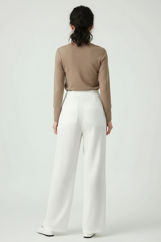 Pantalon Chinois Blanc Ample Lin Boutons Fluide - vue 2
