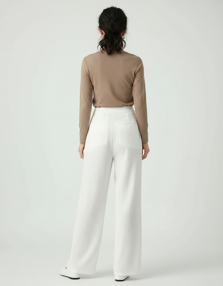 Pantalon Chinois Blanc Ample Lin Boutons Fluide - vue 2