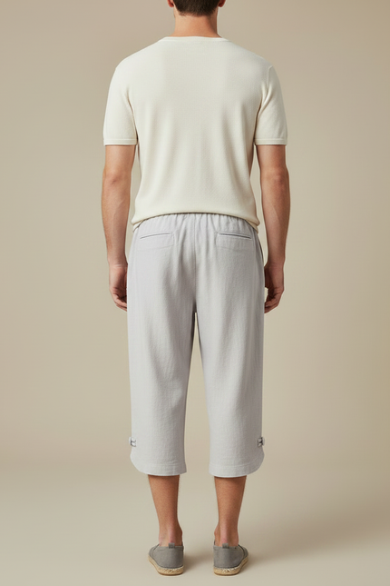 Pantalon Chinois Gris Clair Lin Coton Décontracté Ample - vue 2
