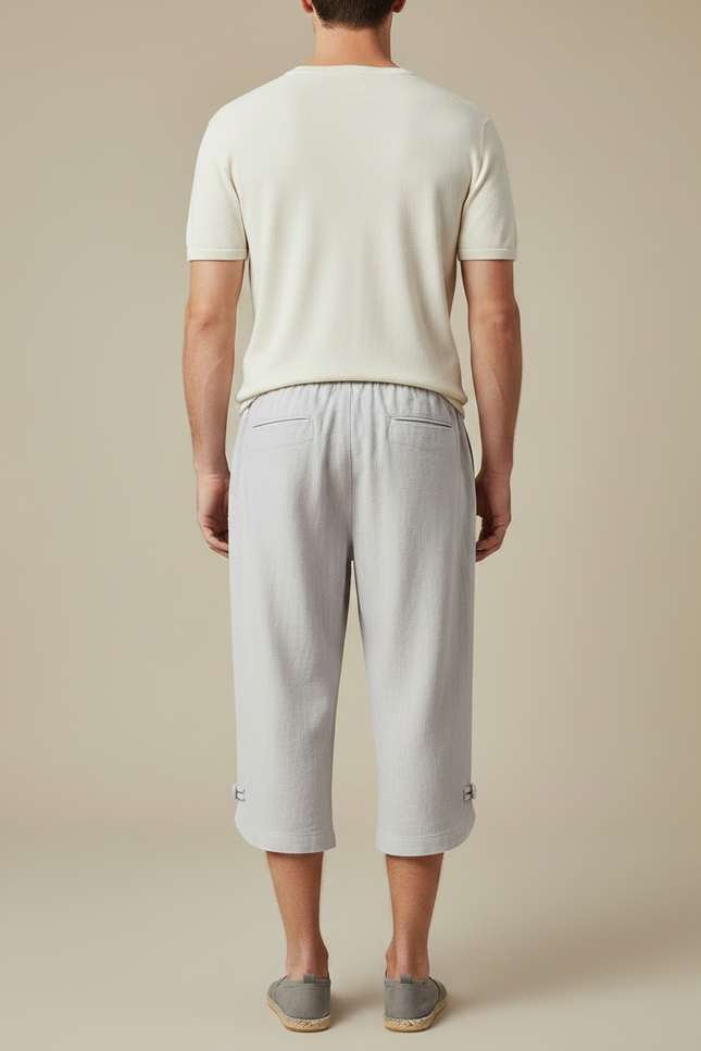 Pantalon Chinois Gris Clair Lin Coton Décontracté Ample - vue 2