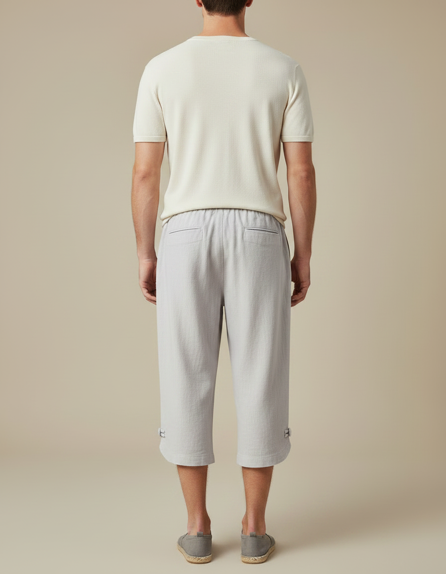 Pantalon Chinois Gris Clair Lin Coton Décontracté Ample - vue 2