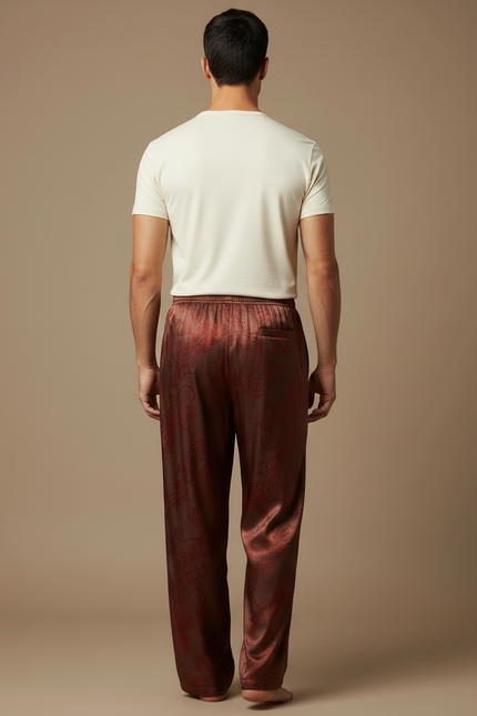Pantalon Chinois Marron Satin Dragon Ample Homme - vue 2