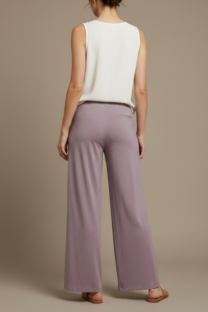 Pantalon Chinois Lilas Fluide Ample Droit Élégant - Violet Viscose - vue 2