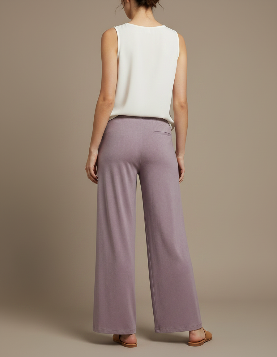 Pantalon Chinois Lilas Fluide Ample Droit Élégant - Violet Viscose - vue 2