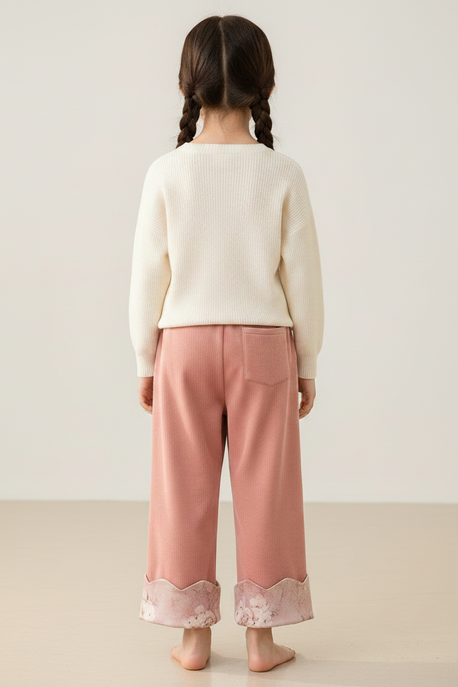 Pantalon Chinois Rose Côtelé Ample Floral Enfant - Cordé - vue 2