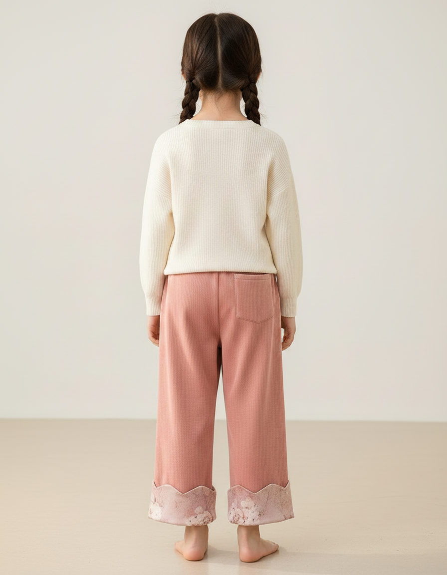 Pantalon Chinois Rose Côtelé Ample Floral Enfant - Cordé - vue 2