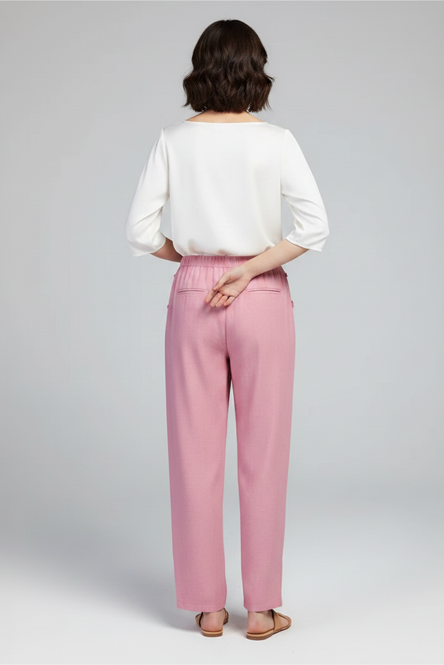 Pantalon Chinois Rose Ample Lin Femme - vue 2