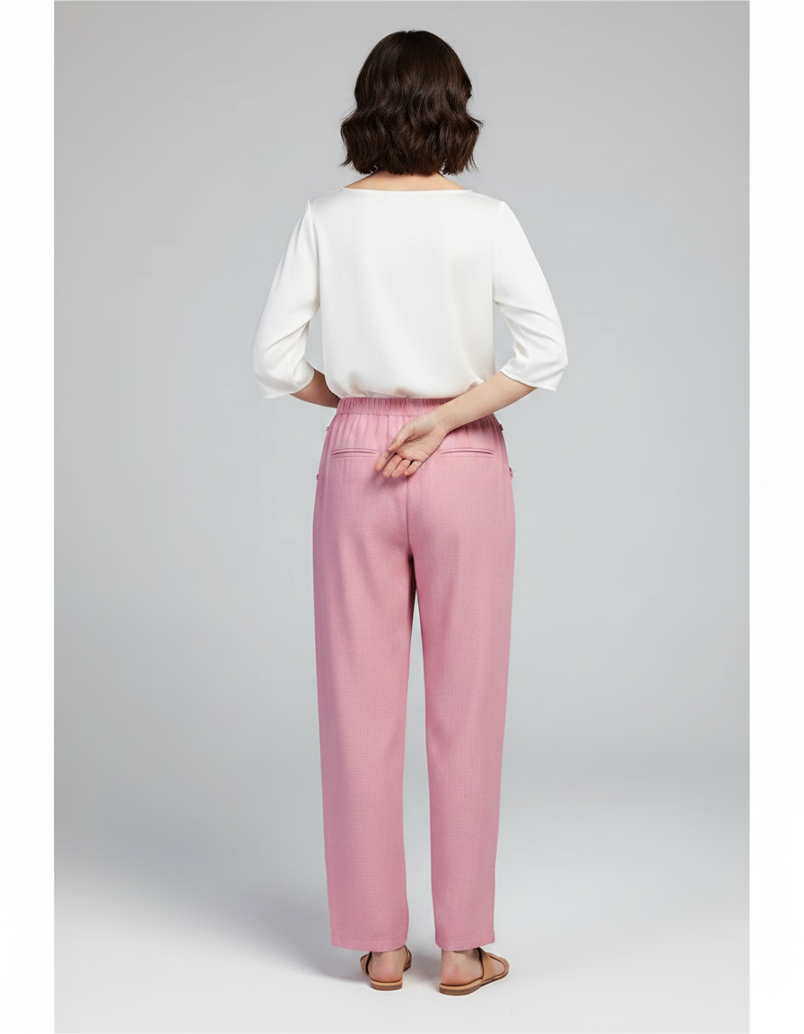 Pantalon Chinois Rose Ample Lin Femme - vue 2