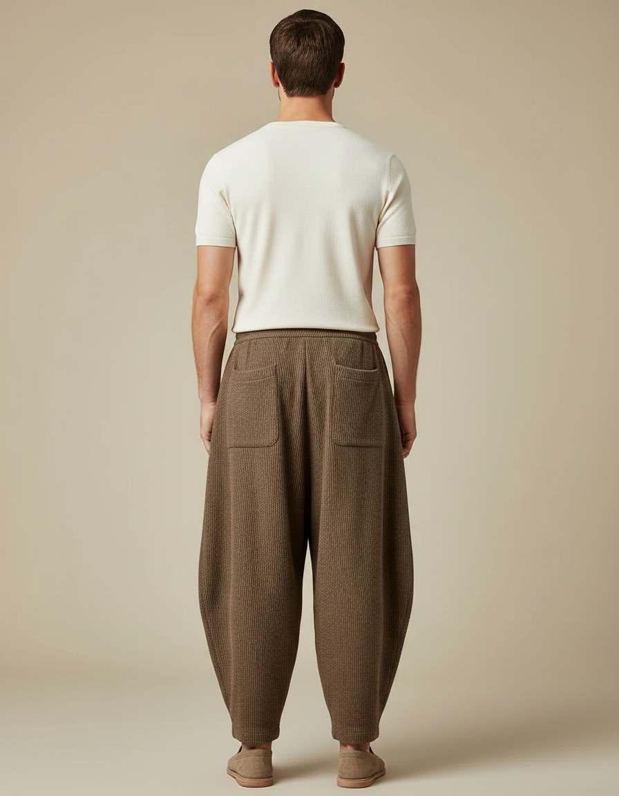 Pantalon Chinois Marron Ample Laine Vintage Homme - vue 2