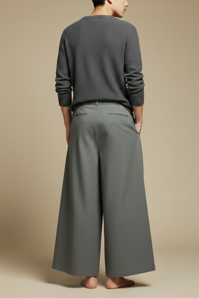 Pantalon Chinois Gris Ample Coton Décontracté Homme - Kaki Gabardine - vue 2