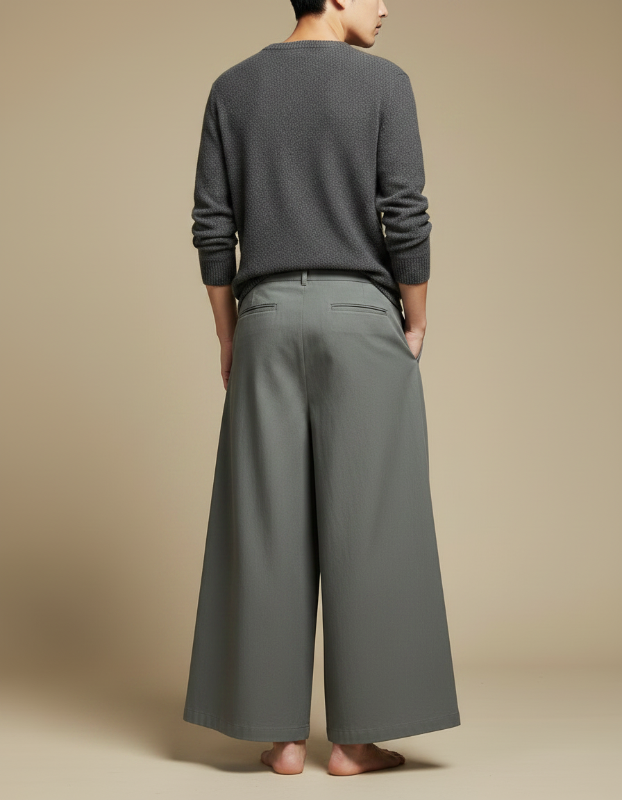 Pantalon Chinois Gris Ample Coton Décontracté Homme - Kaki Gabardine - vue 2