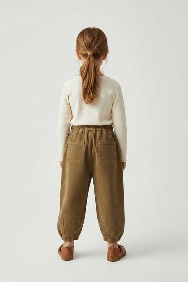Pantalon Chinois Marron Ample Côtelé Enfant - Kaki Cordé - vue 2