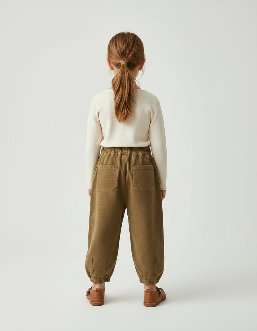 Pantalon Chinois Marron Ample Côtelé Enfant - Kaki Cordé - vue 2