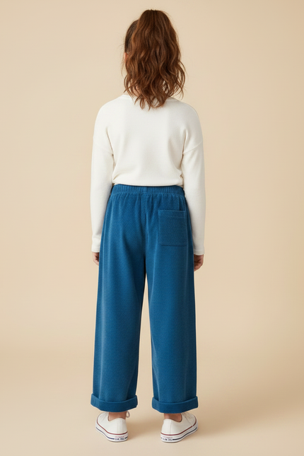 Pantalon Chinois Côtelé Ample Bleu Enfant Décontracté - Cordé - vue 2