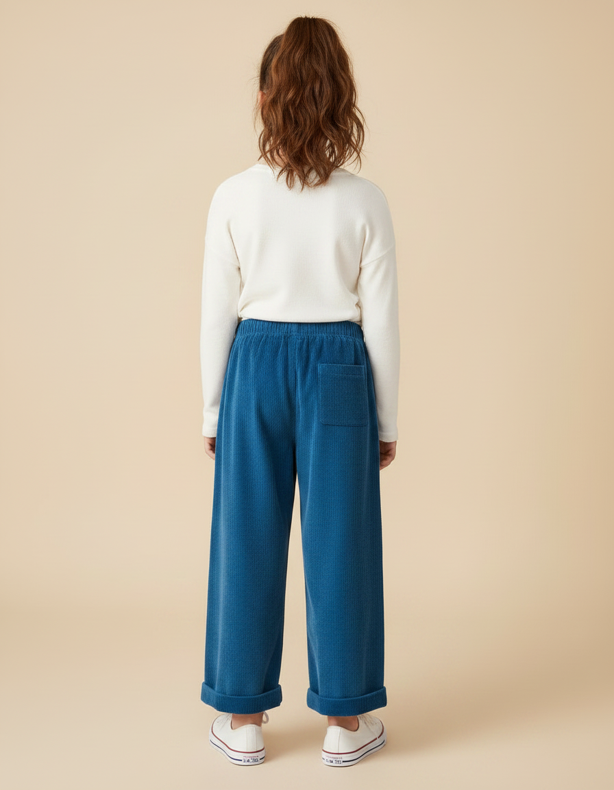Pantalon Chinois Côtelé Ample Bleu Enfant Décontracté - Cordé - vue 2