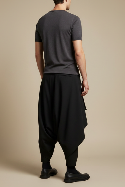 Pantalon Chinois Noir Ample Harem Asymétrique Homme - Polyester - vue 2
