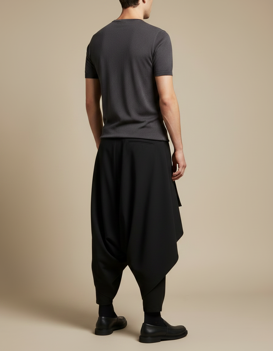 Pantalon Chinois Noir Ample Harem Asymétrique Homme - Polyester - vue 2