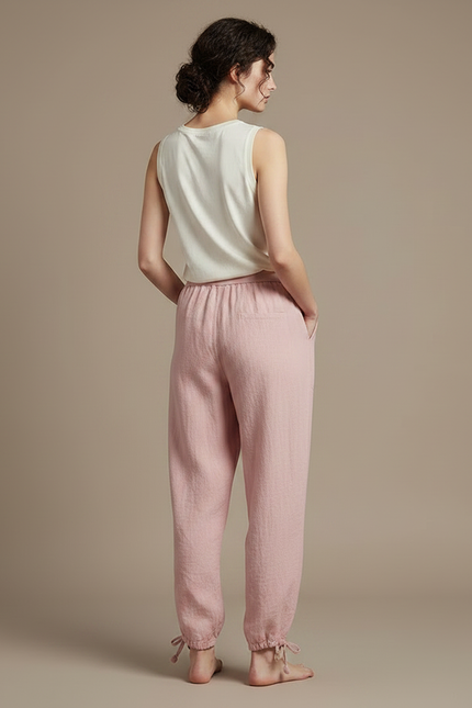Pantalon Chinois Rose Ample Coton Lin Femme - vue 2
