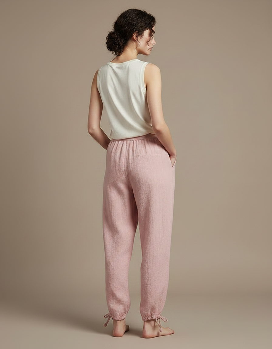 Pantalon Chinois Rose Ample Coton Lin Femme - vue 2