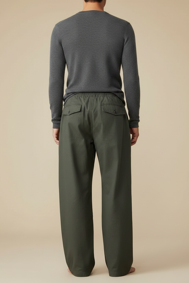 Pantalon Chinois Vert Kaki Ample Décontracté Homme - Coton - vue 2