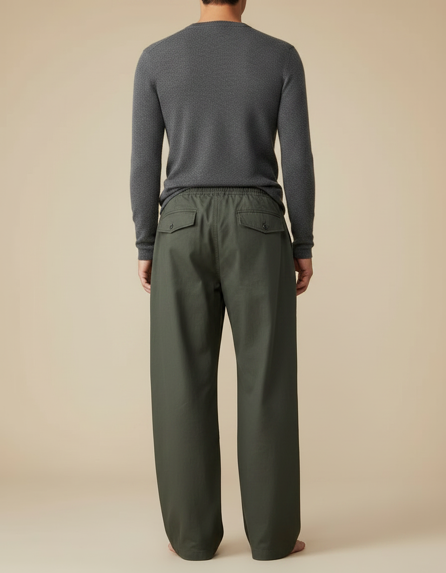 Pantalon Chinois Vert Kaki Ample Décontracté Homme - Coton - vue 2