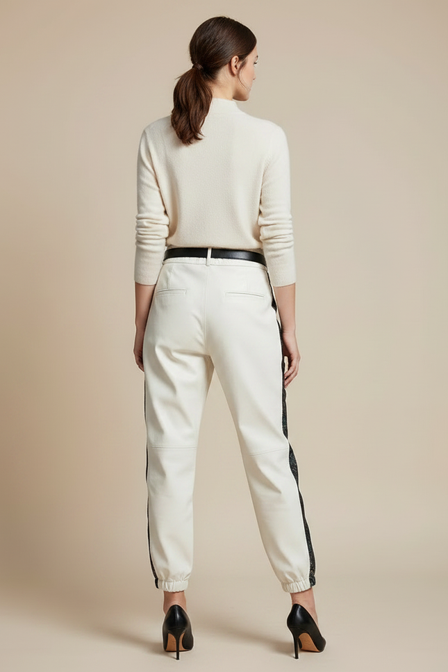 Pantalon Chinois Cuir Écru Imprimé Ample Femme - Beige - vue 2