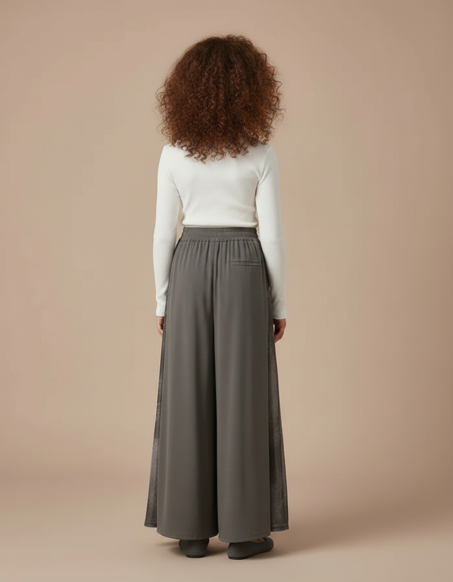 Pantalon Chinois Gris Fluide Ample Imprimé Fille - Polyester - vue 2
