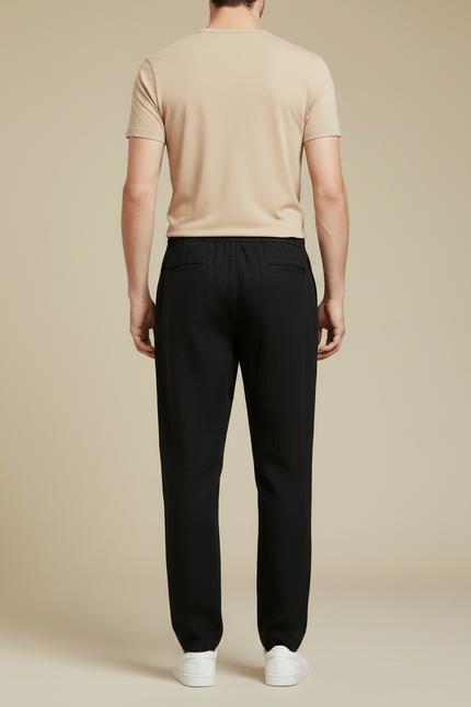Pantalon Chinois Noir Coton Lin Ample Décontracté - vue 2
