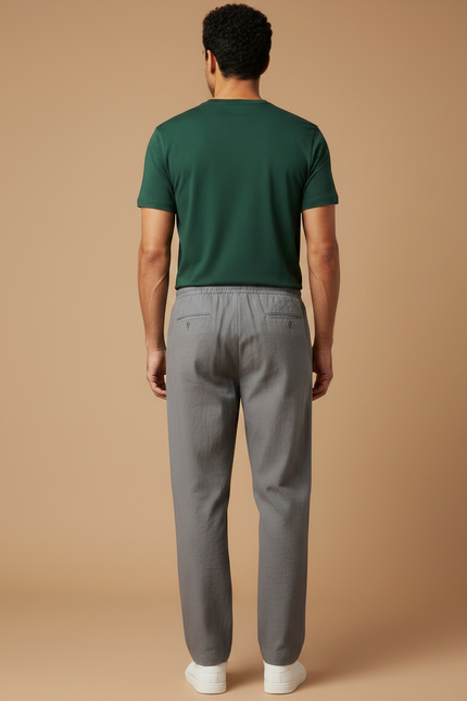 Pantalon Chinois Gris Lin Ample Décontracté Homme - vue 2
