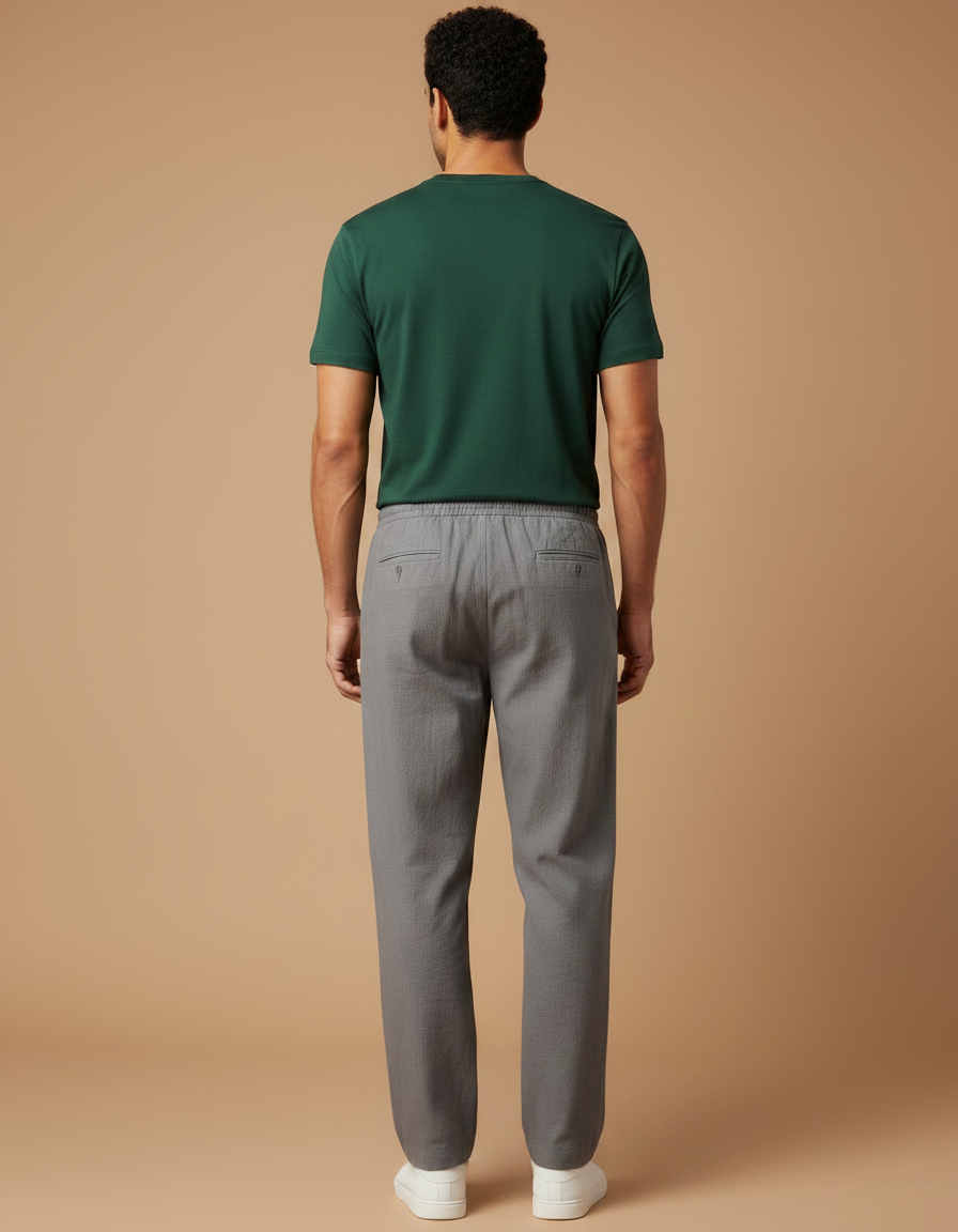 Pantalon Chinois Gris Lin Ample Décontracté Homme - vue 2