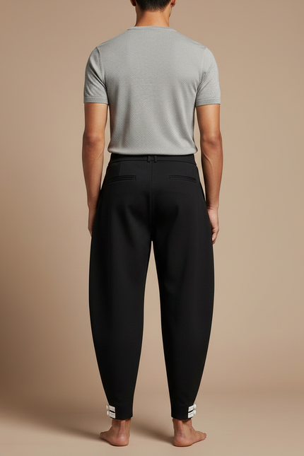 Pantalon Chinois Noir Ample Plissé Décontracté Homme - Gabardine - vue 2