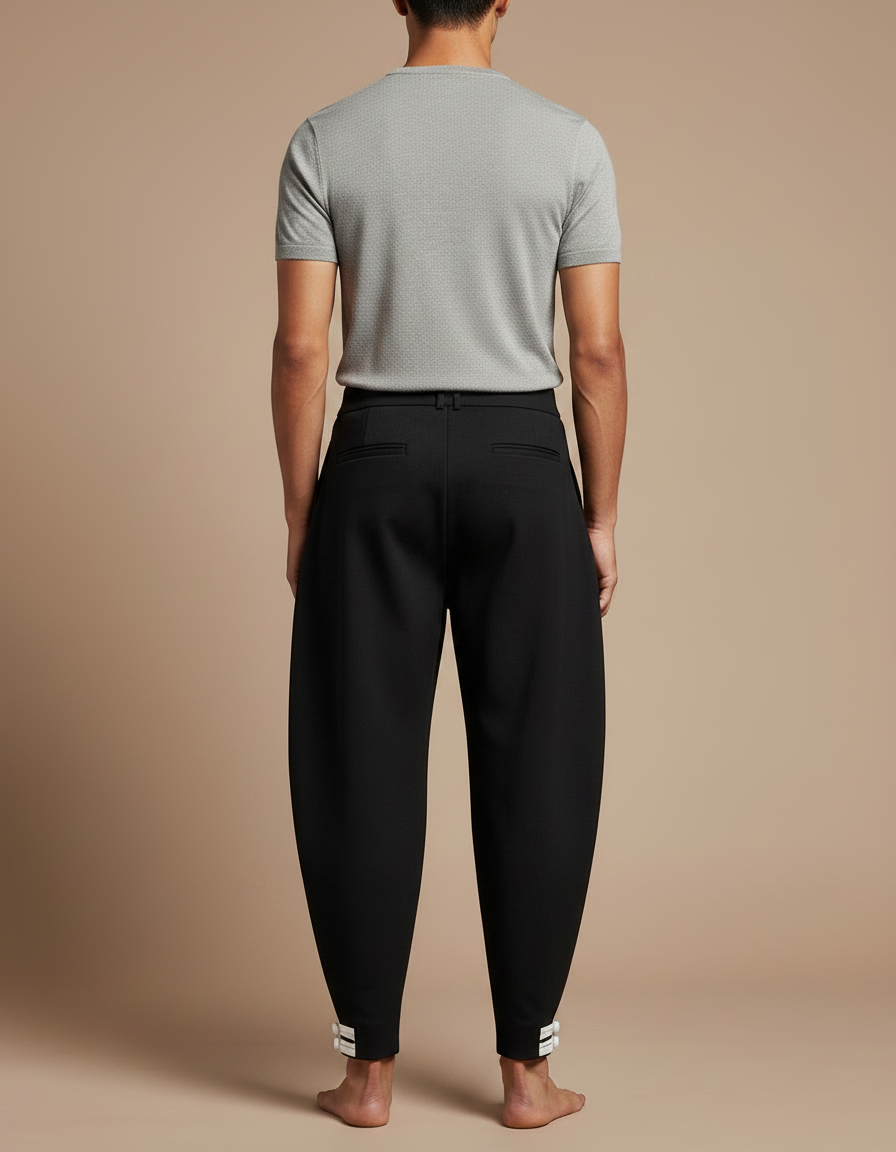 Pantalon Chinois Noir Ample Plissé Décontracté Homme - Gabardine - vue 2