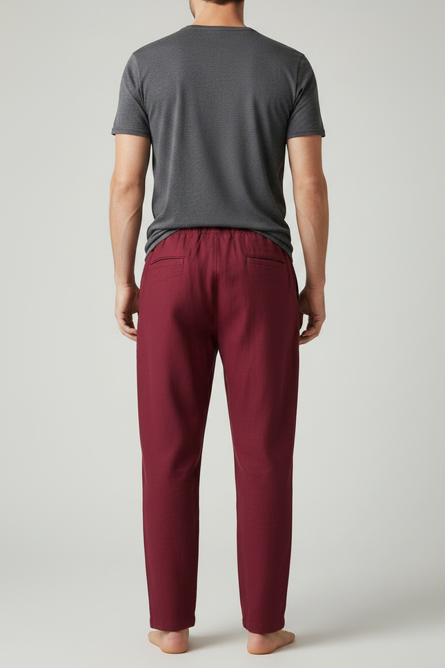 Pantalon Chinois Bordeaux Coton Ample Cordon Homme - vue 2