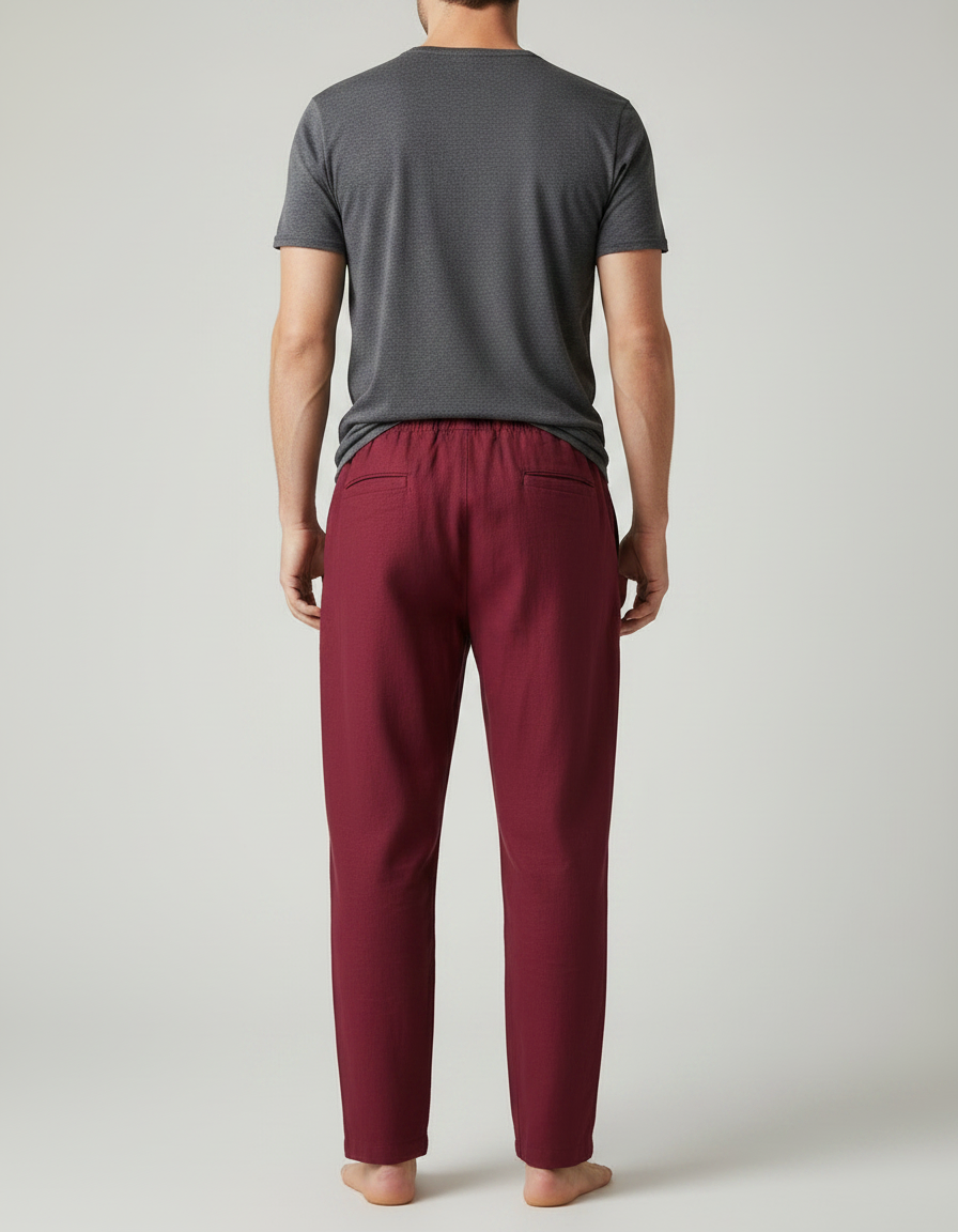 Pantalon Chinois Bordeaux Coton Ample Cordon Homme - vue 2