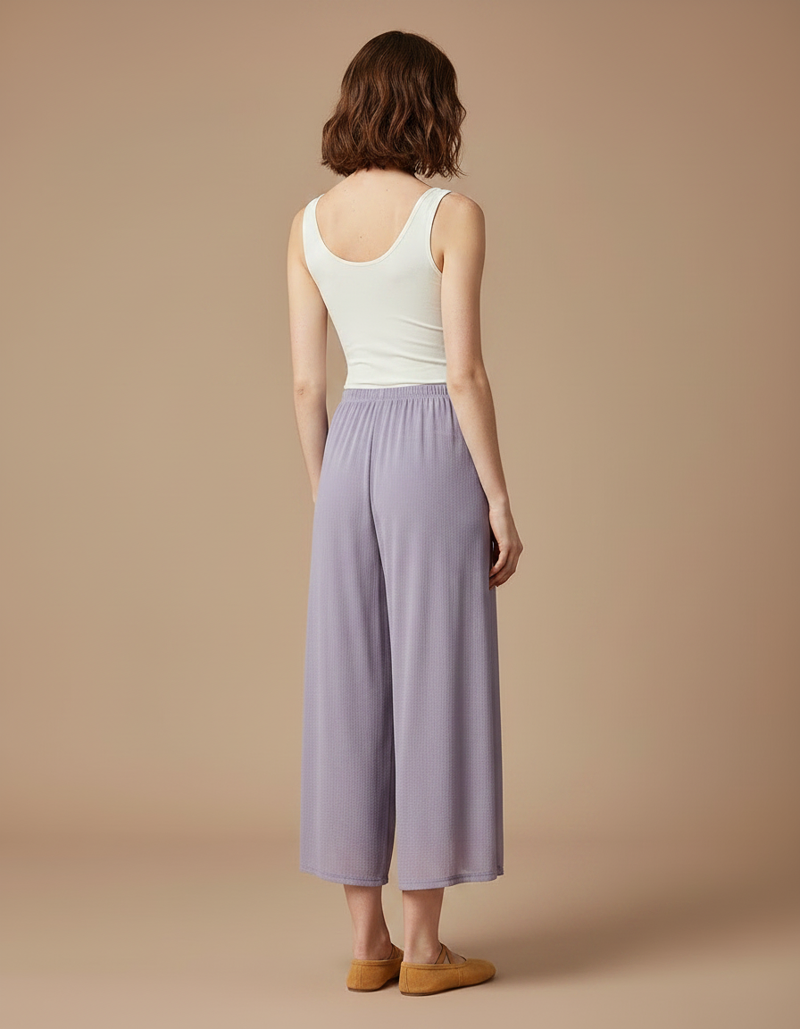 Pantalon Chinois Violet Ample Fluide Fendu Élégant - Polyester - vue 2