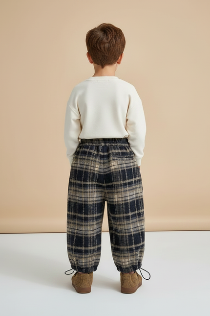 Pantalon Chinois Carreaux Larges Ample Décontracté Enfant - Multicolore Tweed - vue 2