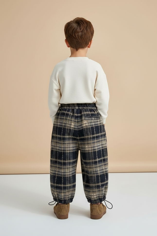 Pantalon Chinois Carreaux Larges Ample Décontracté Enfant - Multicolore Tweed - vue 2