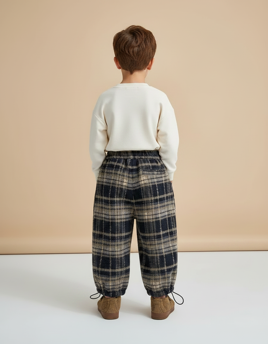 Pantalon Chinois Carreaux Larges Ample Décontracté Enfant - Multicolore Tweed - vue 2