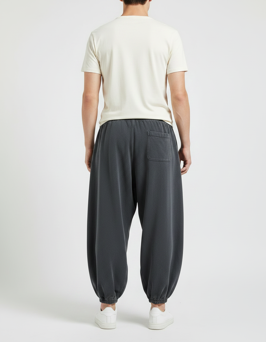 Pantalon Chinois Sarouel Ample Gris Décontracté - Molleton - vue 2
