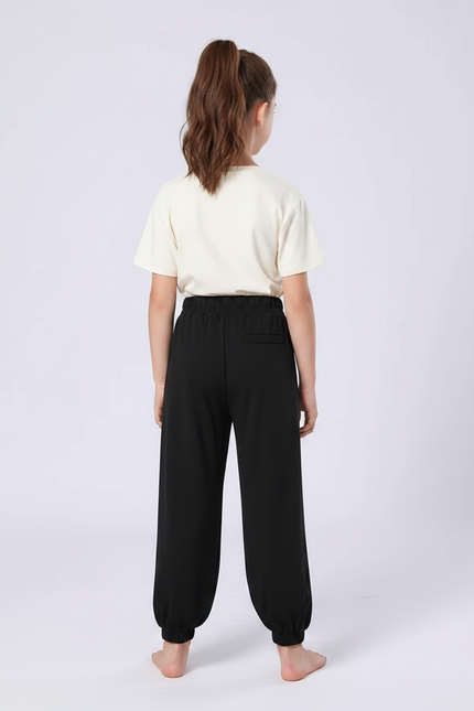 Pantalon Chinois Noir Ample Brodé Fille - Molleton - vue 2