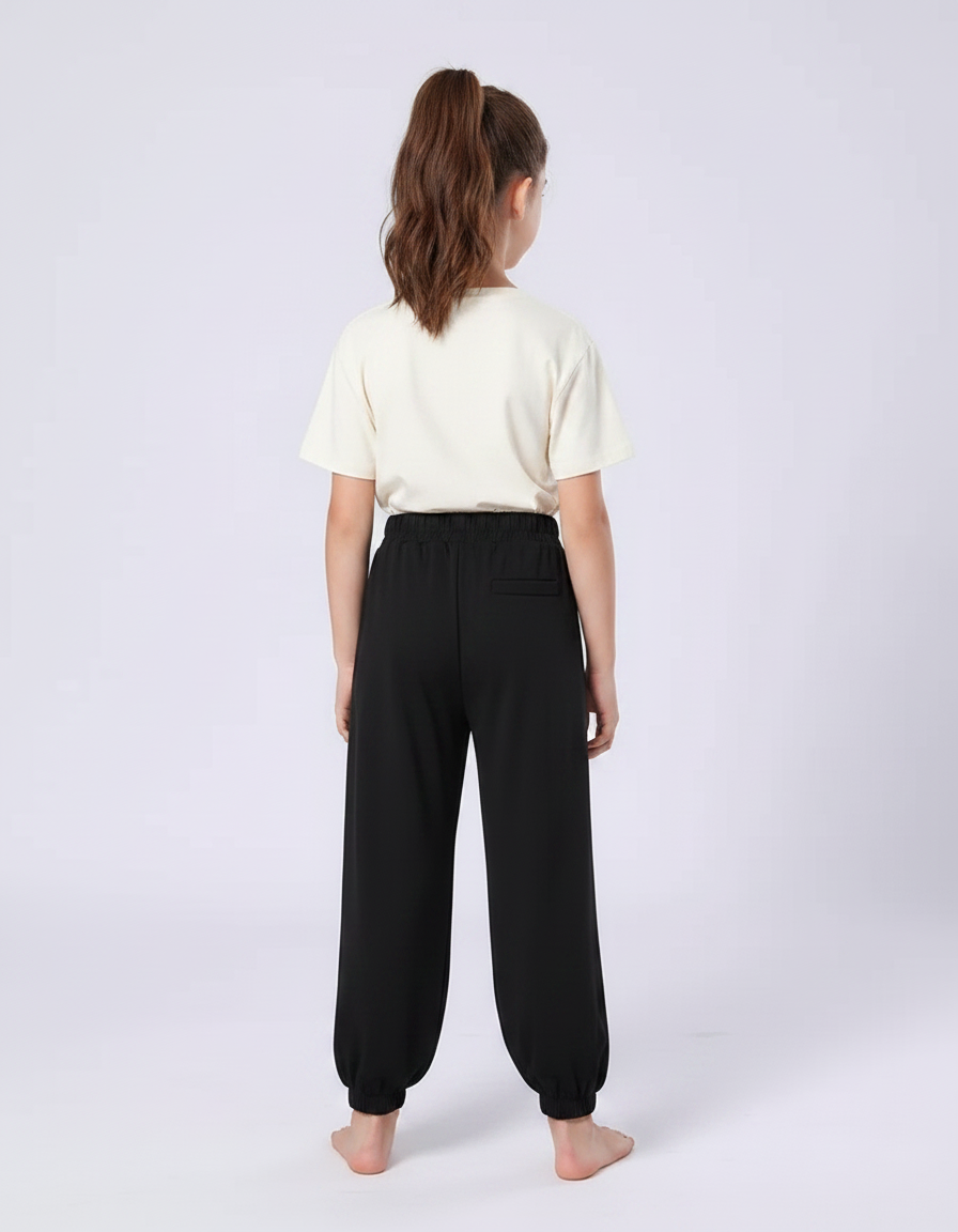 Pantalon Chinois Noir Ample Brodé Fille - Molleton - vue 2