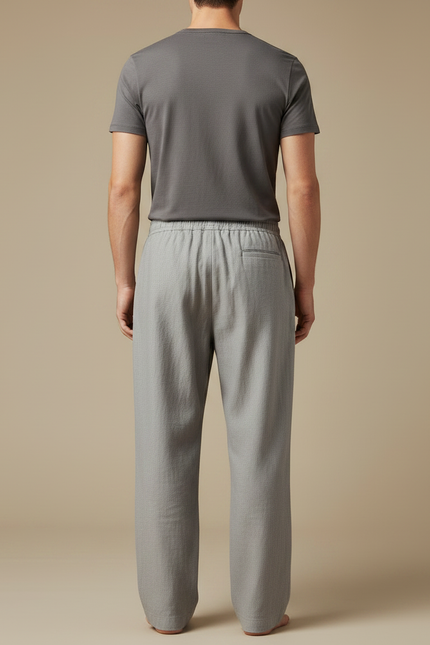 Pantalon Chinois Gris Clair Ample Coton Décontracté Homme - vue 2